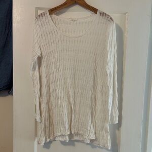 Eileen Fisher White Textured Scoop-Neck Long Sleeve Top PL